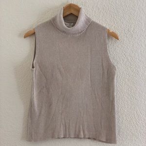 Casual Corner | Knit ribbed beige sleeveless turtleneck blouse sweater s…